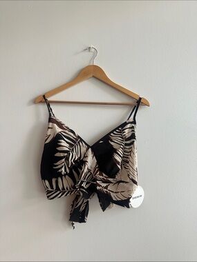 SHEIN Black & Cream Tropical Tie-Front Cami Top
